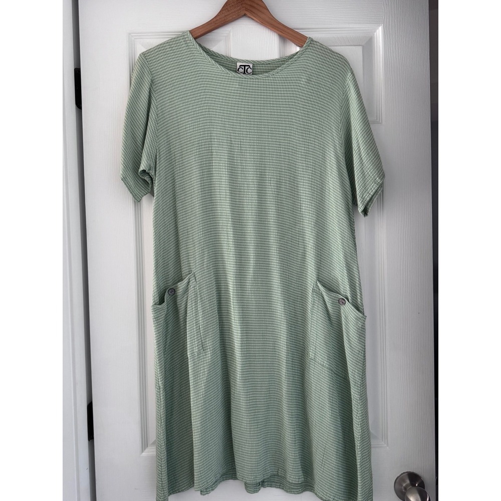 Vintage 90s‎ Gingham Green Short Sleeve Dress with Pockets Cottagecore